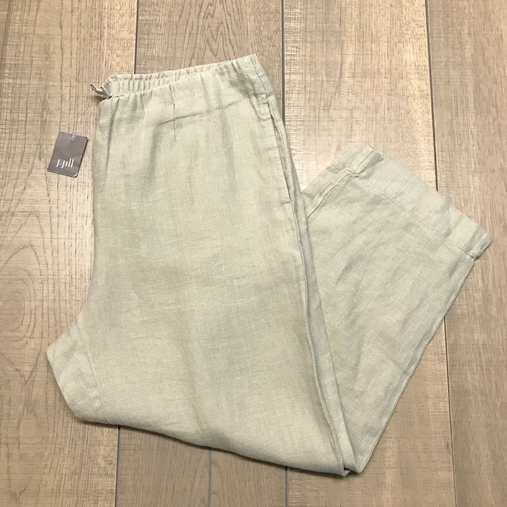 J. Jill Pants Love Linen Womens Size S Beige Pull On Elastic Beach Old Money NEW - Picture 3 of 11